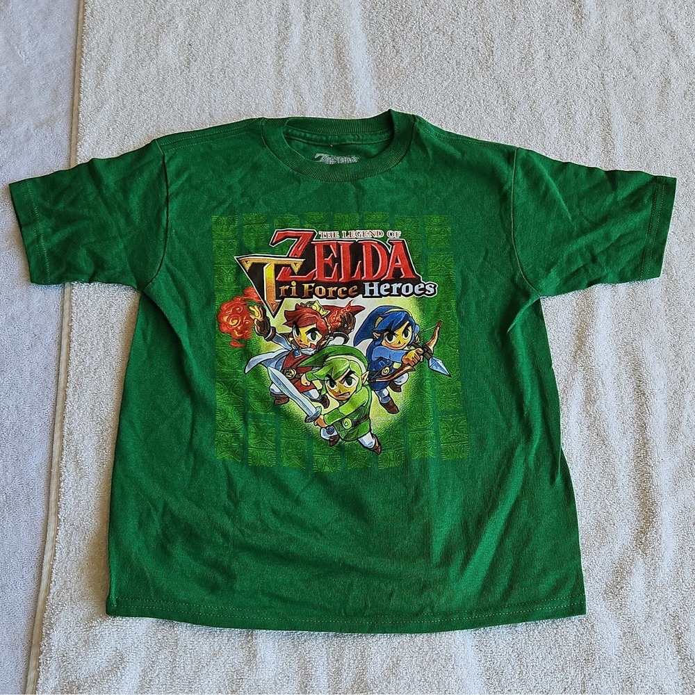 Nintendo Zelda Tri Force Heroes Link Kids Green Graphic T-Shirt Cotton S (6-7)